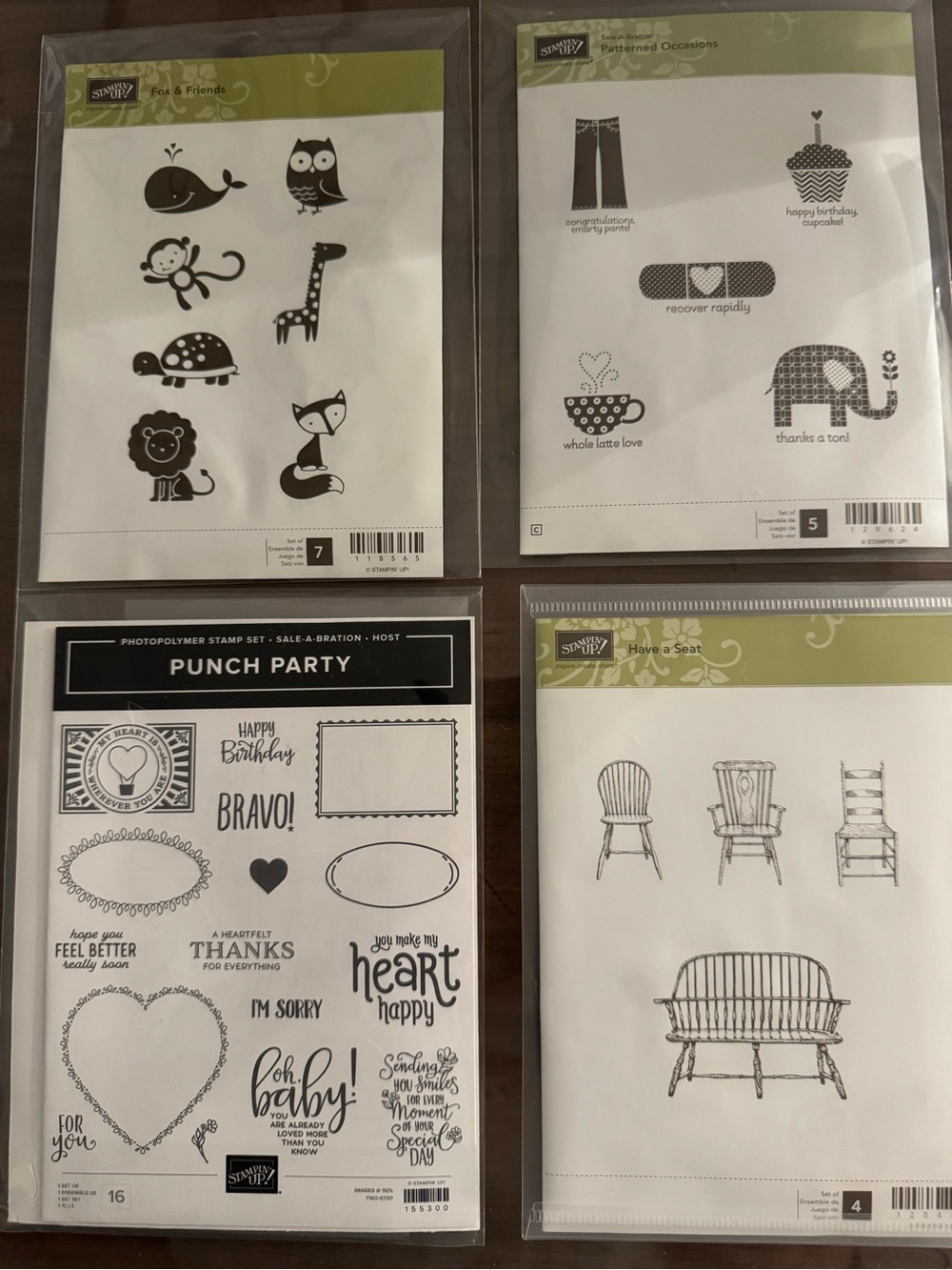 Bundle of 4 Stampin' Up! Stamp Sets - Animal & Sentiment Designs. Minimal use.